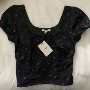 Miaou Denim w/ Cherry Embroidery Top